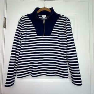 J.Crew Stripe Print 1/4 Zipper Down Pullover Knit Fleece Top